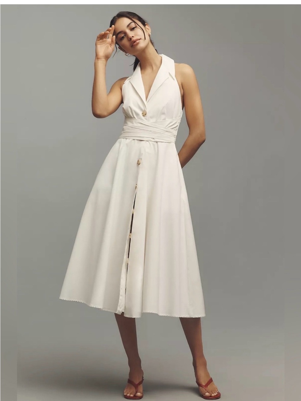 Hutch Cream Sleeveless Collared Halter Midi Dress BNWT NWT